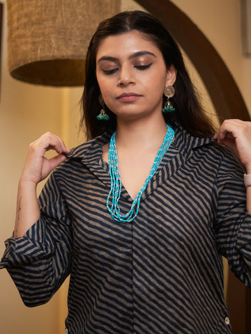 Ash grey+ Navy blue Stripes Oversized Shirt