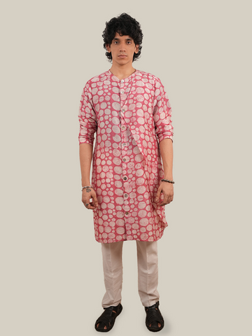 Onion Pink Marble Polka Long Kurta