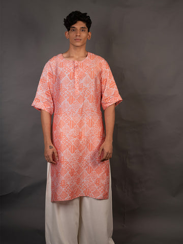 Peach Print Long Kurta