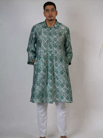 Deep Green Print Long Kurta