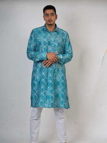 Aqua Blue Print Long Kurta