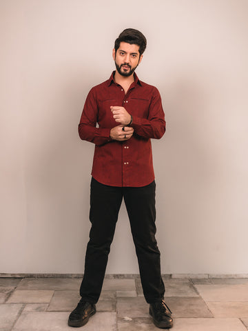 KHADI MAHROON DOUBLE BUTTON SHIRT