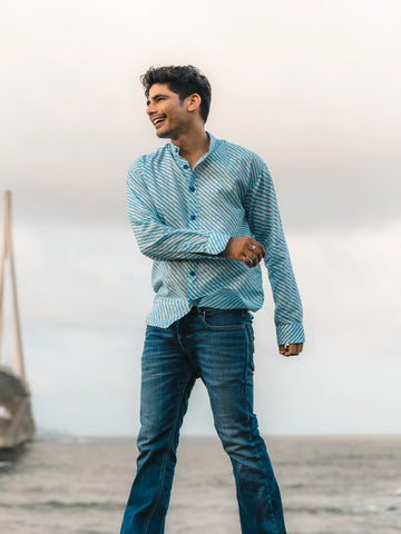 Cerulean Blue - Mandarin Collar Shirt