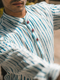 Indigo Waves - Mandarin Collar Kurta Shirt