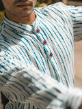 Indigo Waves - Mandarin Collar Kurta Shirt