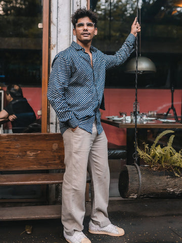 Ash Grey/Navy Blue Stripes Shirt