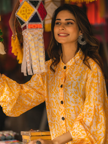 Mango Yellow Shirt With Balloon Sleeves