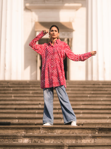 Red Pleated Shirt