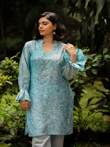 Aqua Blue Batik Kurta