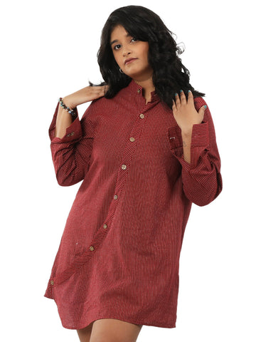 Katha Brick Red Cross Panel Shirt