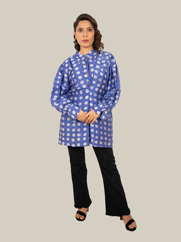 Ink Blue Polka Dot Overlap Shirt