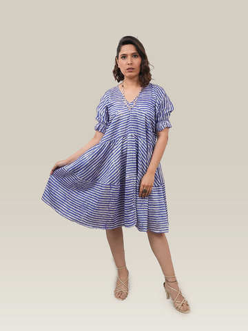 Ink Blue Stripes Flare Dress