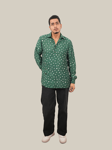 Deep Green Polka Dot Indo- Fusion Shirt