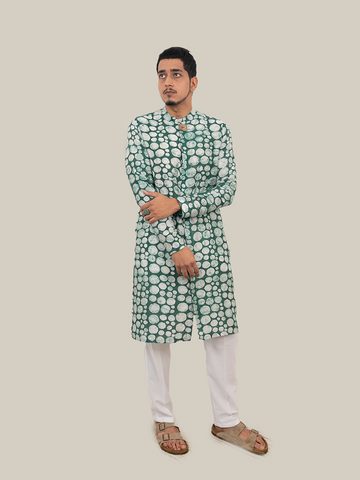 Deep Green Marble Polka Long Kurta