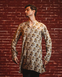 Beige ajrakh muslin silk kurta