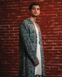 Indigo geometrical print silk kurta